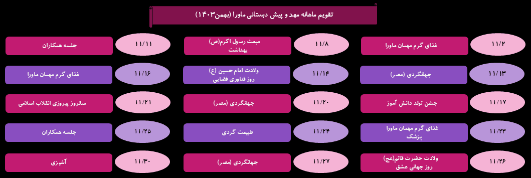 تقویم فعالیت های ماهانه ماورا